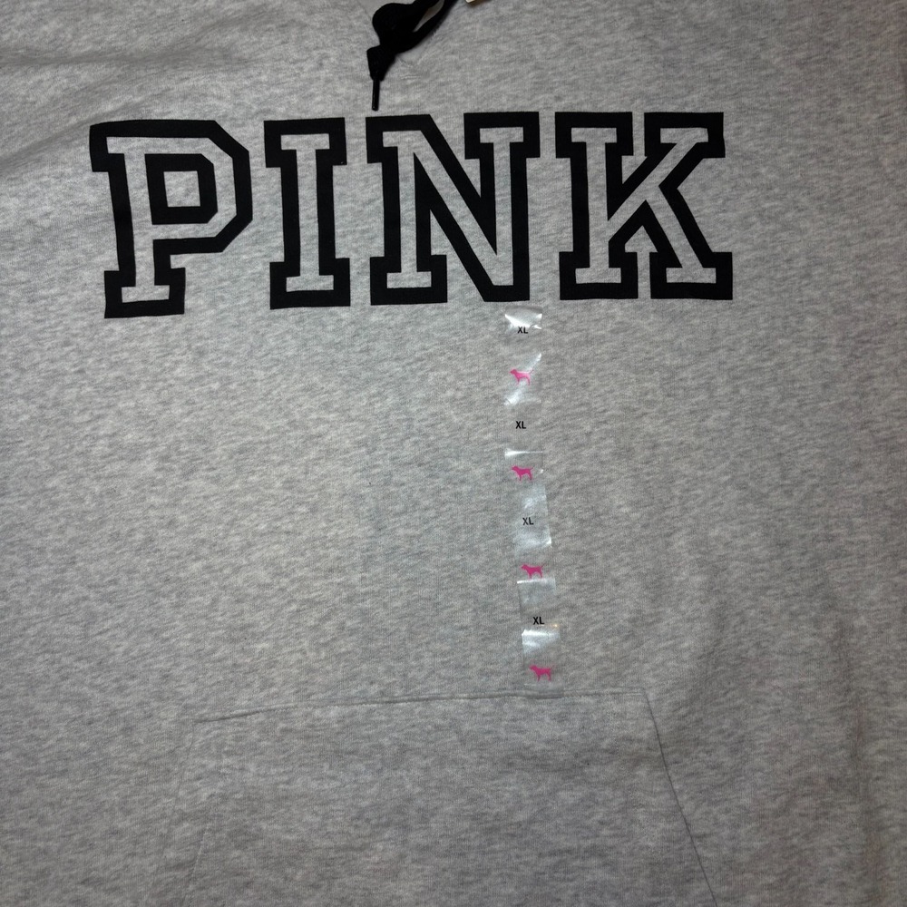 Victoria Secret NWT Pink hooded Quarter Zip SIZE XL heathered silver w/logo - Picture 3 of 12
